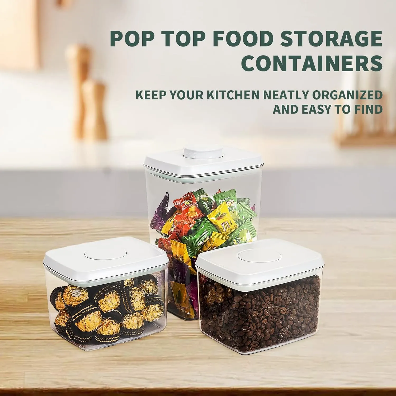 Pop Top Food Storage Containers, 3-Piece Pantry Containers with Lids Airtight, BPA Free Pop Containers for Food Storage, 2 * 1.3Qt 2.9Qt