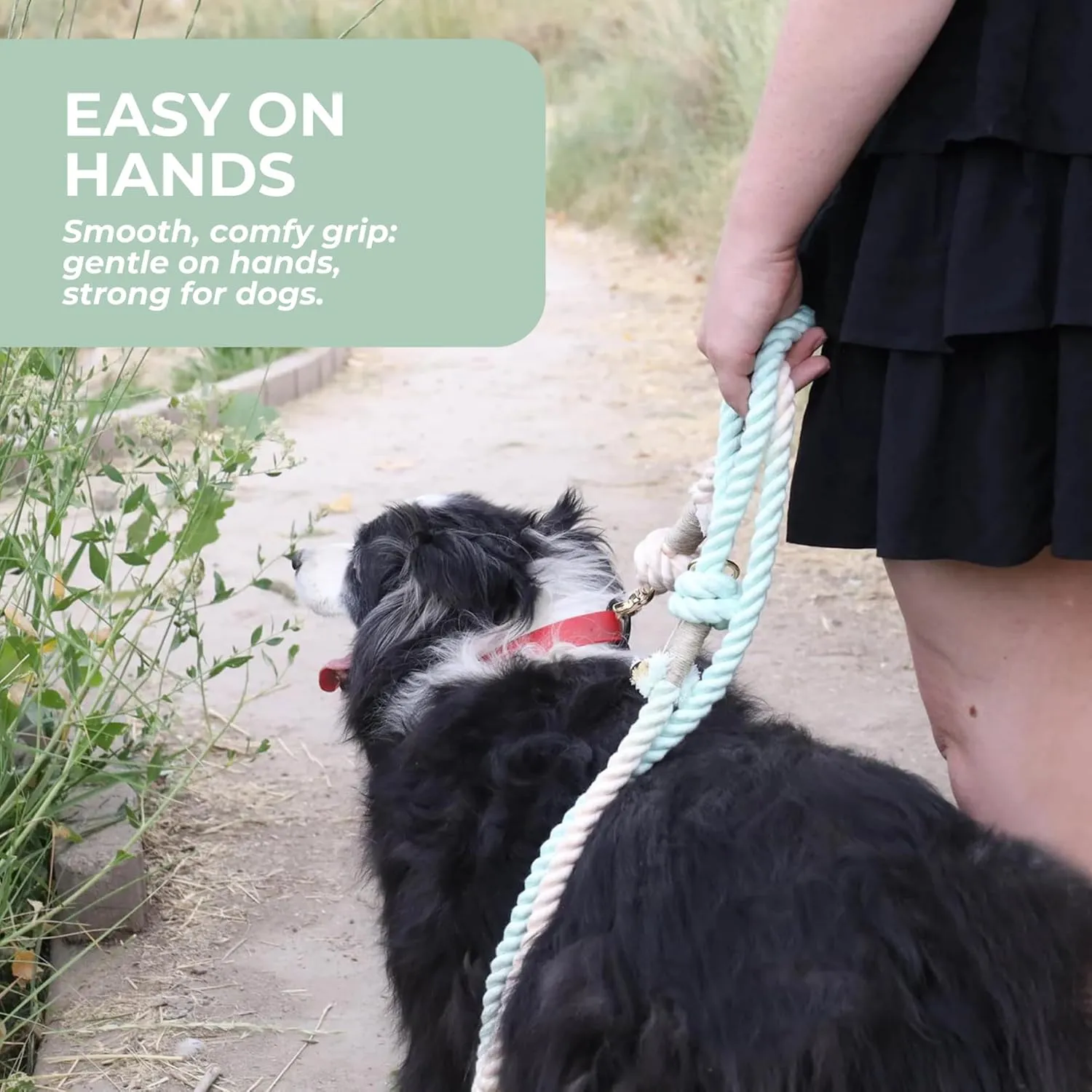 Premium Dog Rope Leash, 5ft Soft & Durable Braided Cotton Rope Leash for Medium Dogs/Large Dogs, Lightweight with 360-Degree Snap Clip, Comes with a Handy Designer Gift Bag
