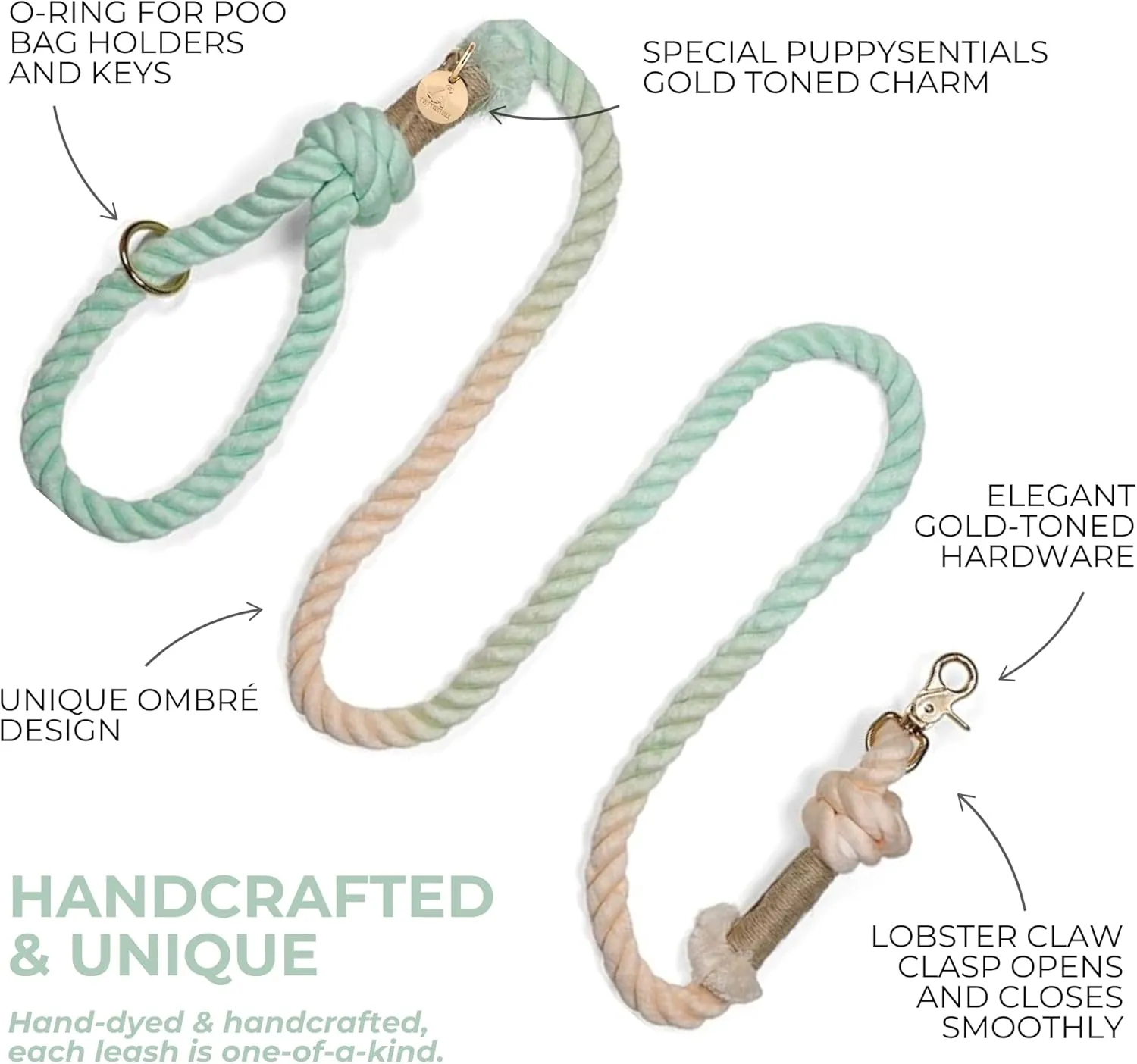 Premium Dog Rope Leash, 5ft Soft & Durable Braided Cotton Rope Leash for Medium Dogs/Large Dogs, Lightweight with 360-Degree Snap Clip, Comes with a Handy Designer Gift Bag