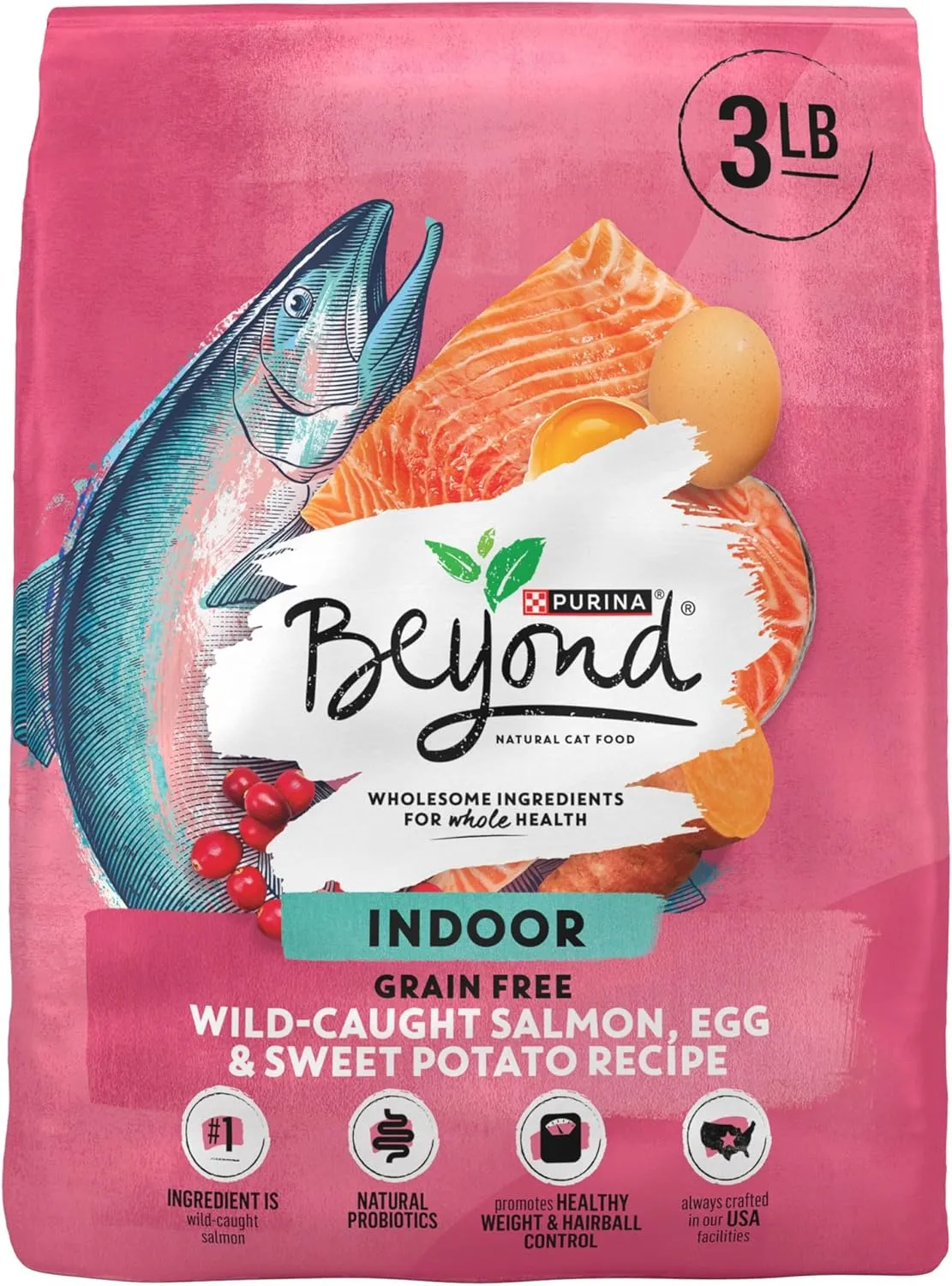Purina Beyond Natural Grain Free Dry Cat Food Simply Indoor Salmon, Egg and Sweet Potato Recipe - 3 lb. Bag