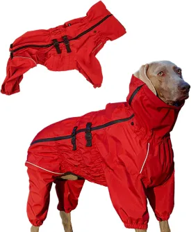 Red Dog Raincoat with Side Zipper Reflective Tape and Leash Holes,Waterproof Windproof Dirt-Resistant Warmth Dog Jacket with Elasticized Belly and Cuff Designs, Four Legs Design, Elastic Edge- Red M