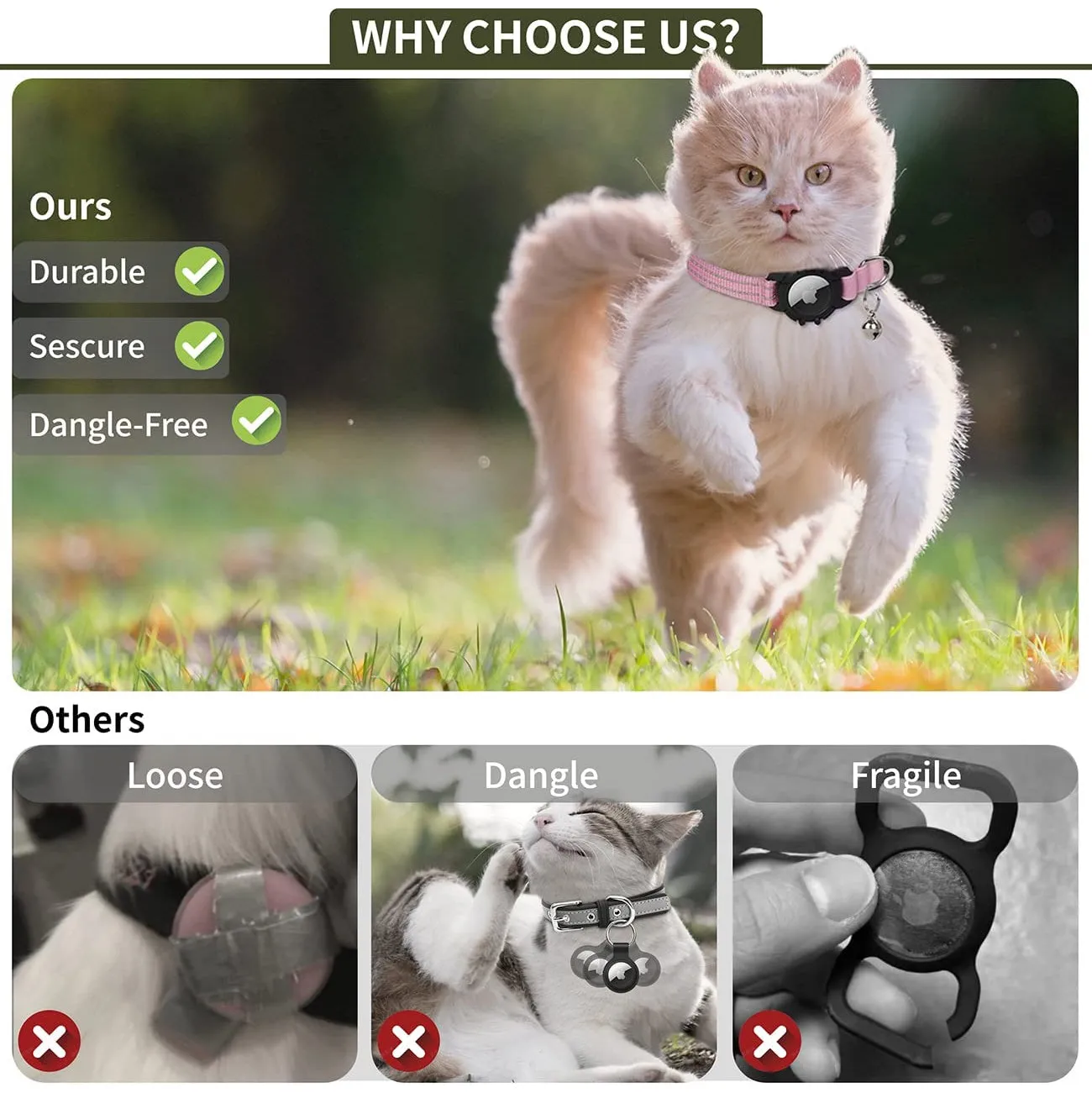 Reflective GPS Cat Collar with AirTag Holder and Bell