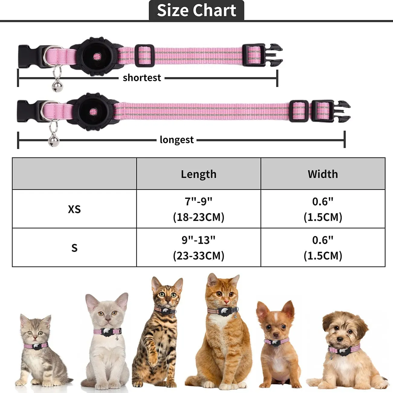 Reflective GPS Cat Collar with AirTag Holder and Bell