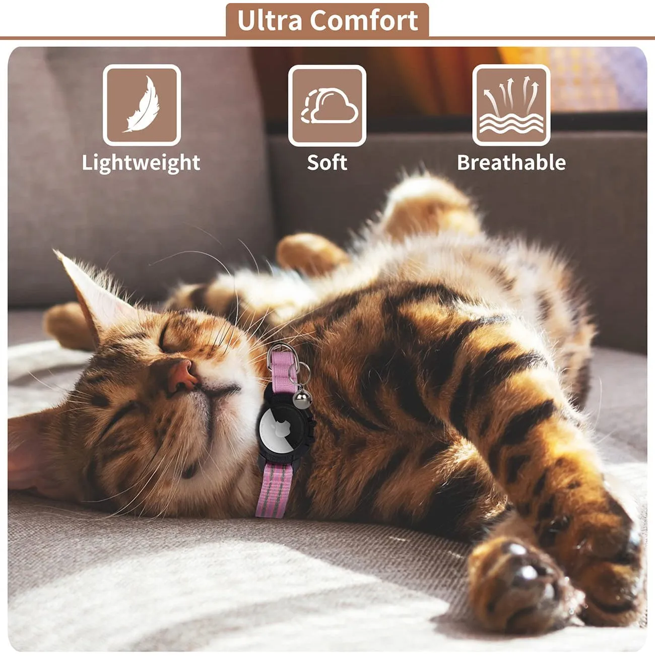 Reflective GPS Cat Collar with AirTag Holder and Bell