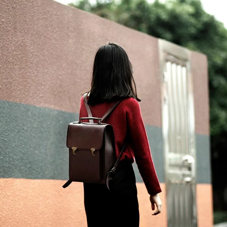 Retro Leather Women British College Large Capacity Cowhide School 13 inch Computer Backpacks