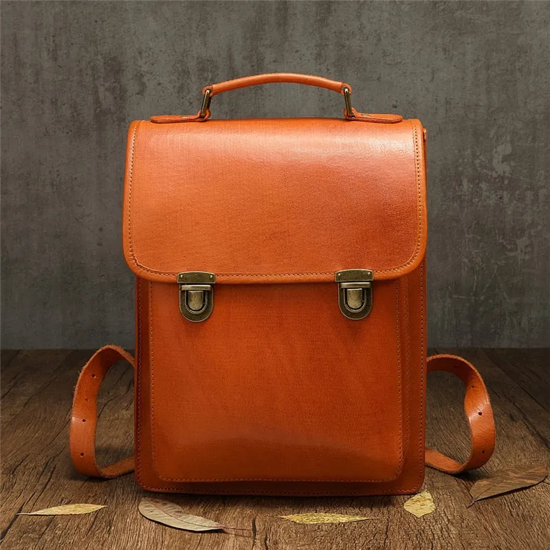 Retro Leather Women British College Large Capacity Cowhide School 13 inch Computer Backpacks