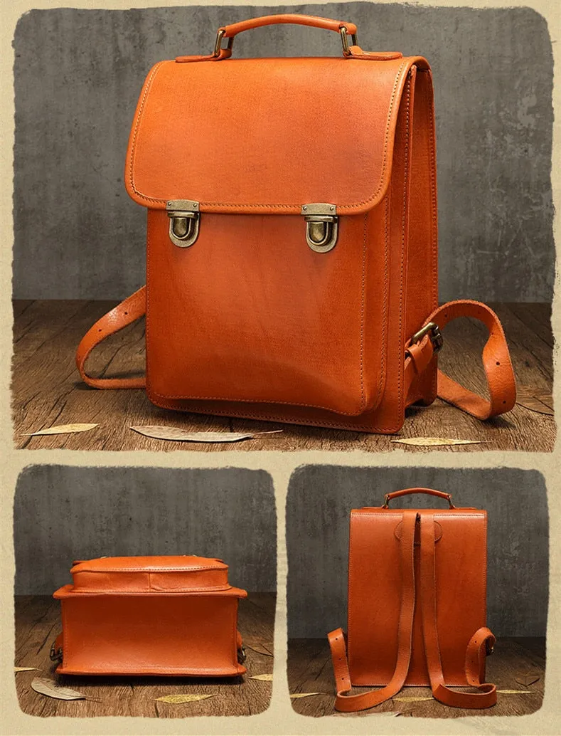 Retro Leather Women British College Large Capacity Cowhide School 13 inch Computer Backpacks