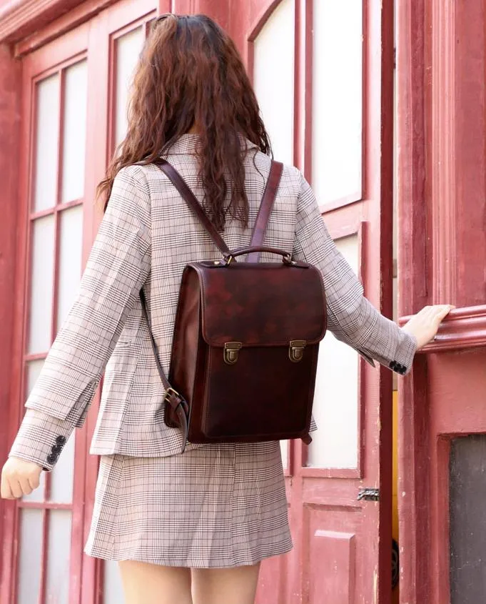 Retro Leather Women British College Large Capacity Cowhide School 13 inch Computer Backpacks