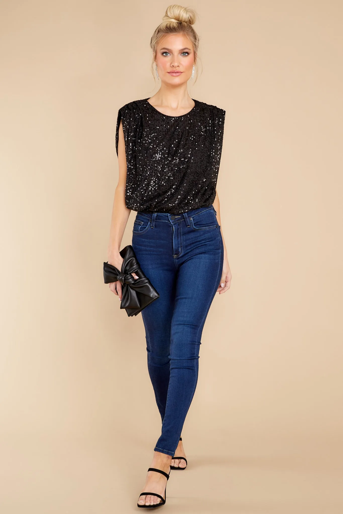 Spark Of The Night Black Sequin Top