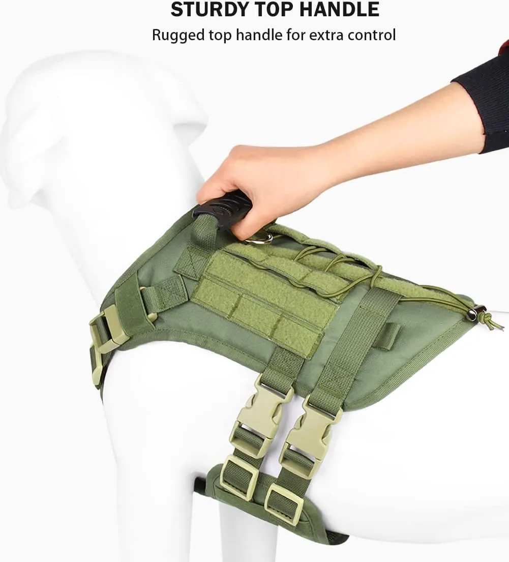Tactical Dog Harness for Medium Large Dogs No Pull, Military Dog Harness with Handle,Service Dog Vest with Molle & Loop Panels, Adjustable Pet Harness for Training Hunting Walking Green