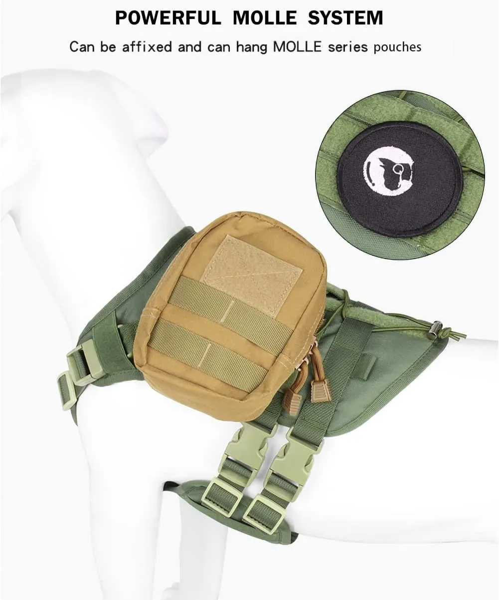Tactical Dog Harness for Medium Large Dogs No Pull, Military Dog Harness with Handle,Service Dog Vest with Molle & Loop Panels, Adjustable Pet Harness for Training Hunting Walking Green