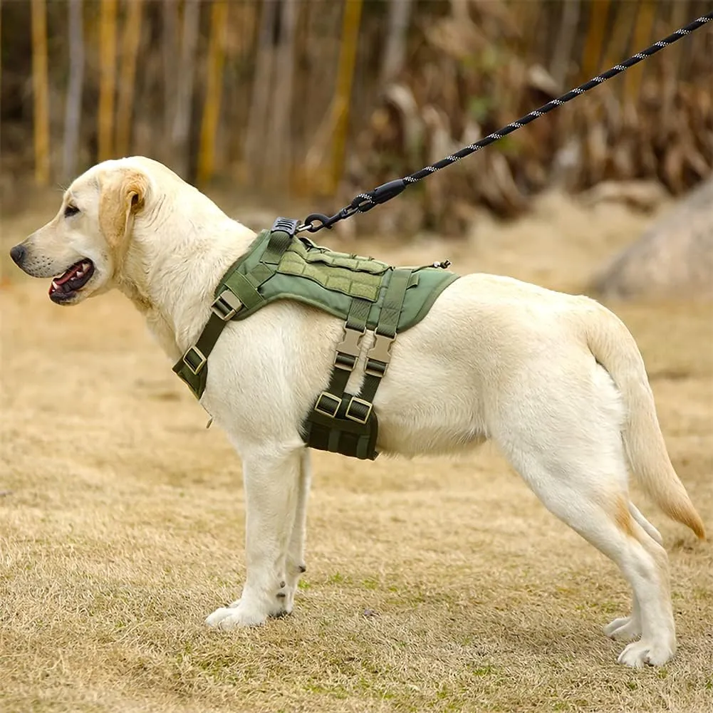 Tactical Dog Harness for Medium Large Dogs No Pull, Military Dog Harness with Handle,Service Dog Vest with Molle & Loop Panels, Adjustable Pet Harness for Training Hunting Walking Green