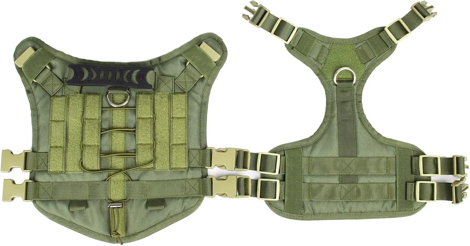 Tactical Dog Harness for Medium Large Dogs No Pull, Military Dog Harness with Handle,Service Dog Vest with Molle & Loop Panels, Adjustable Pet Harness for Training Hunting Walking Green