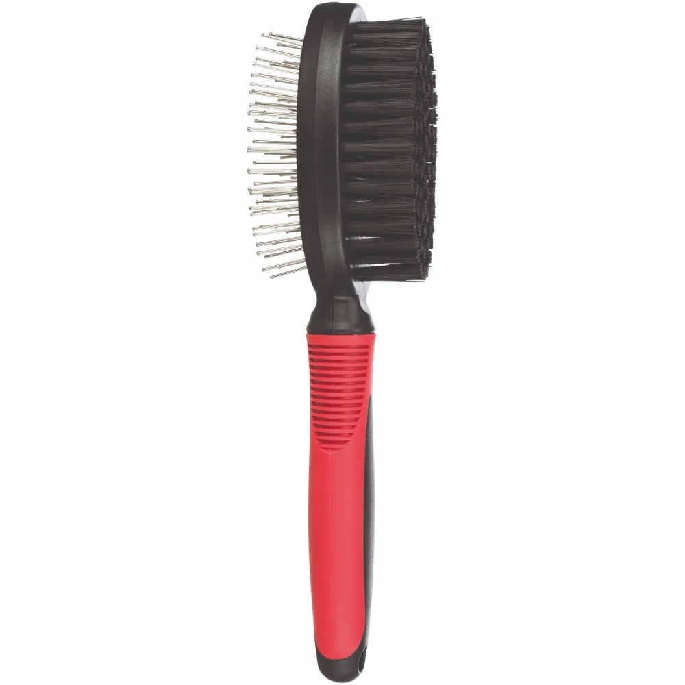 Trixie Double Sided Pin and Bristle Brush for Dogs (Black/Red)