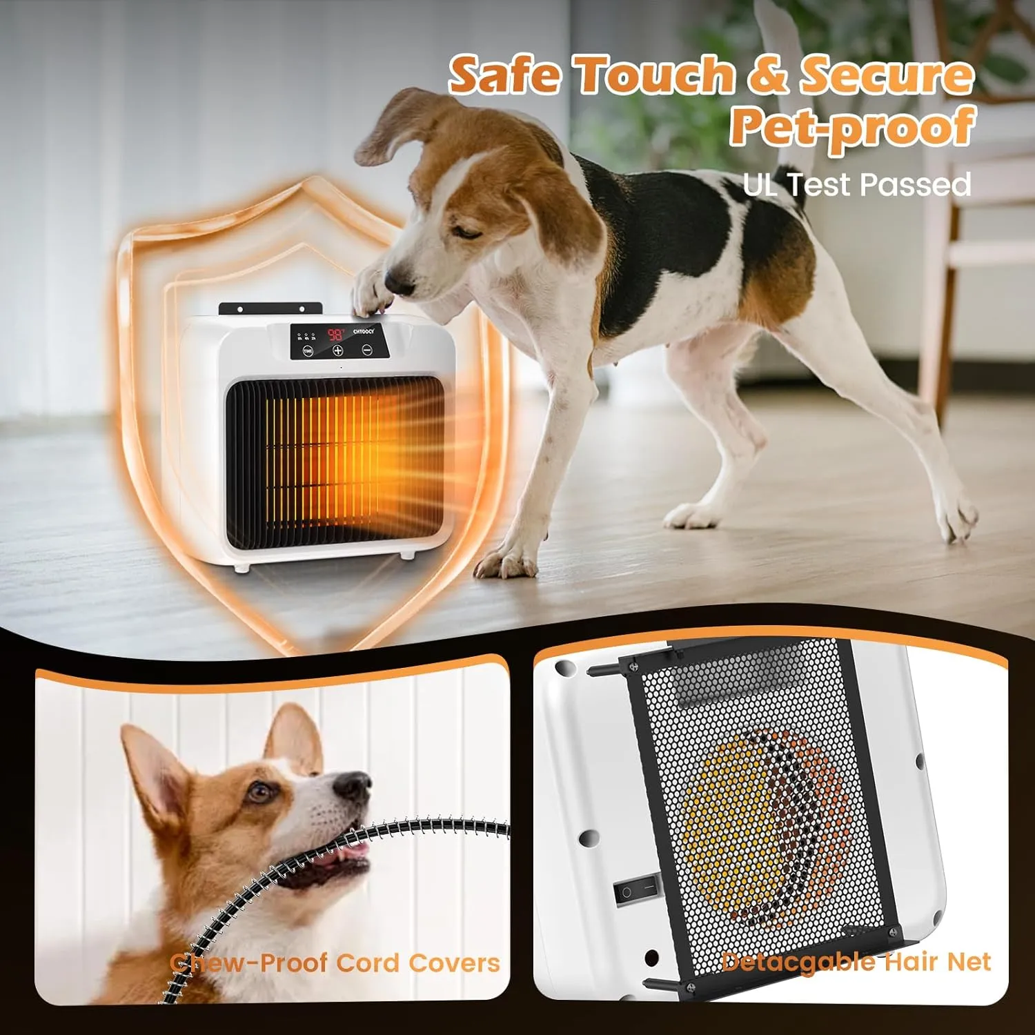Upgrade 600W Large Dog House Heater w Thermostat, Adjustable Temp & Timer Heating Pet Heater for Outside Winter Insulated House,Safe Heated Outdoor & Won't Burn Pets, Electric Pet Kennel Heater
