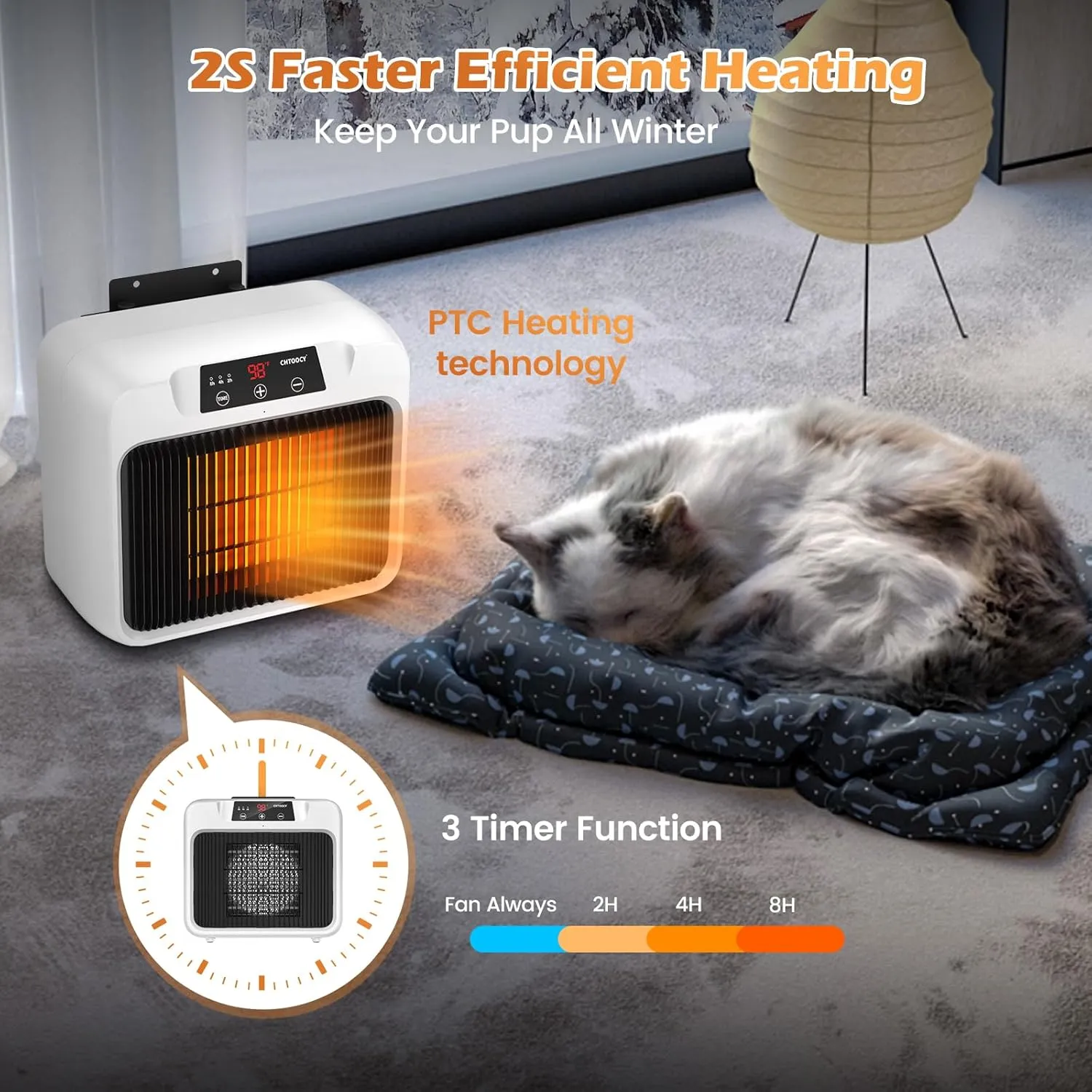 Upgrade 600W Large Dog House Heater w Thermostat, Adjustable Temp & Timer Heating Pet Heater for Outside Winter Insulated House,Safe Heated Outdoor & Won't Burn Pets, Electric Pet Kennel Heater