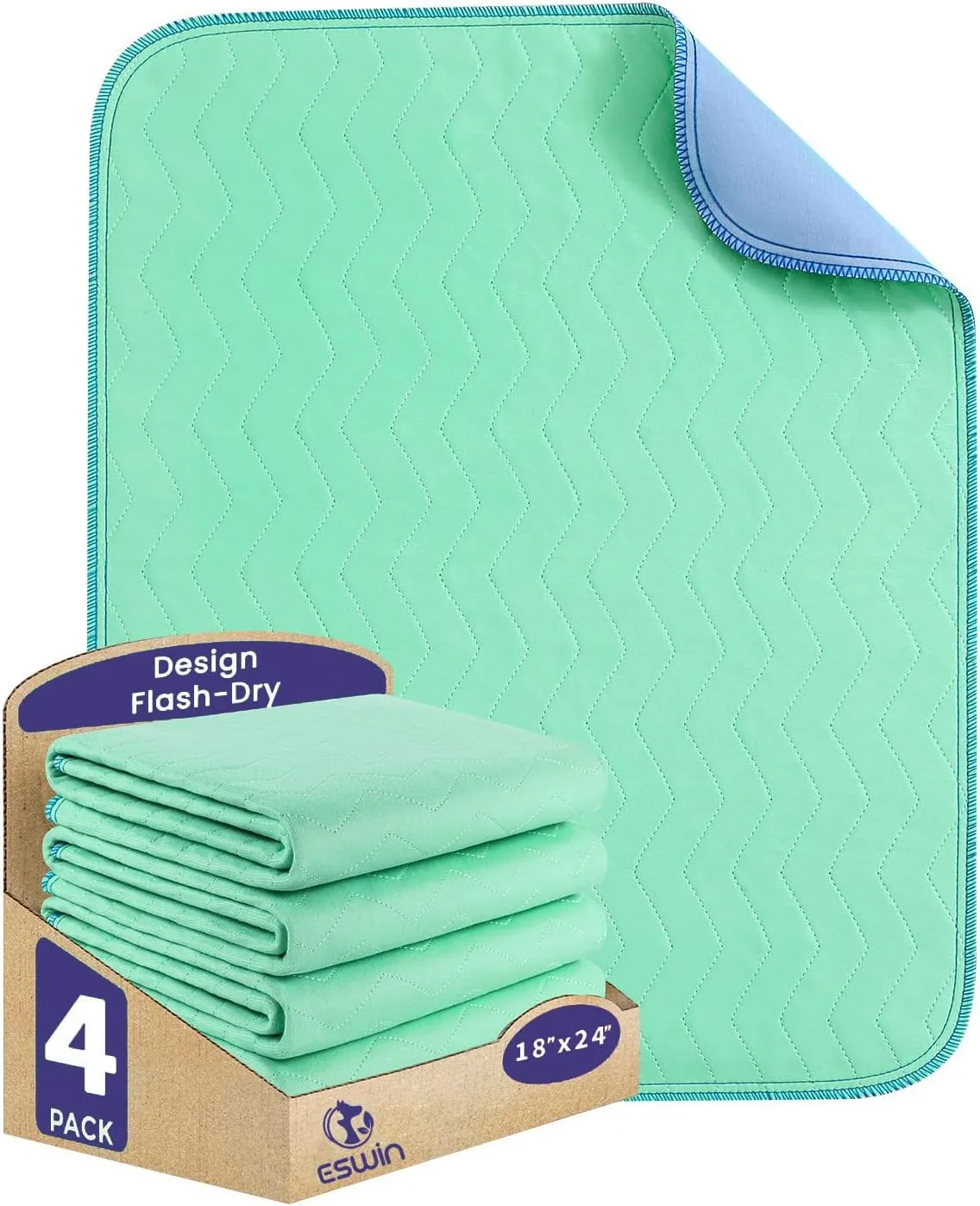 Washable Underpads,18" x 24" (Pack of 4) - Super Absorbency Reusable Bedwetting Incontinence Pads for Kids, Adults, Elderly, and Pets - Waterproof Protective Pad for Couch, Sofa, Floor,Bed
