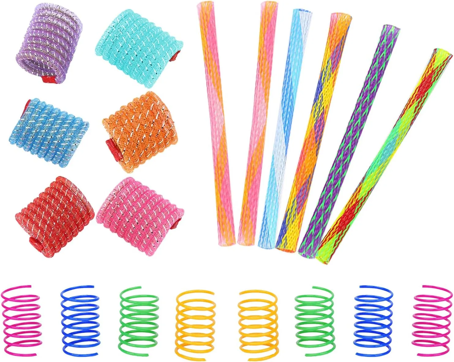 WishLotus Spring Cat Toys, Colorful Cat Spring Toy and Cat Tube Toy Telescopic Cat Mesh Pole Cat Jumping Toy Flexible & Shapable Kitten Chew Toys to Kill Time (10pcs)