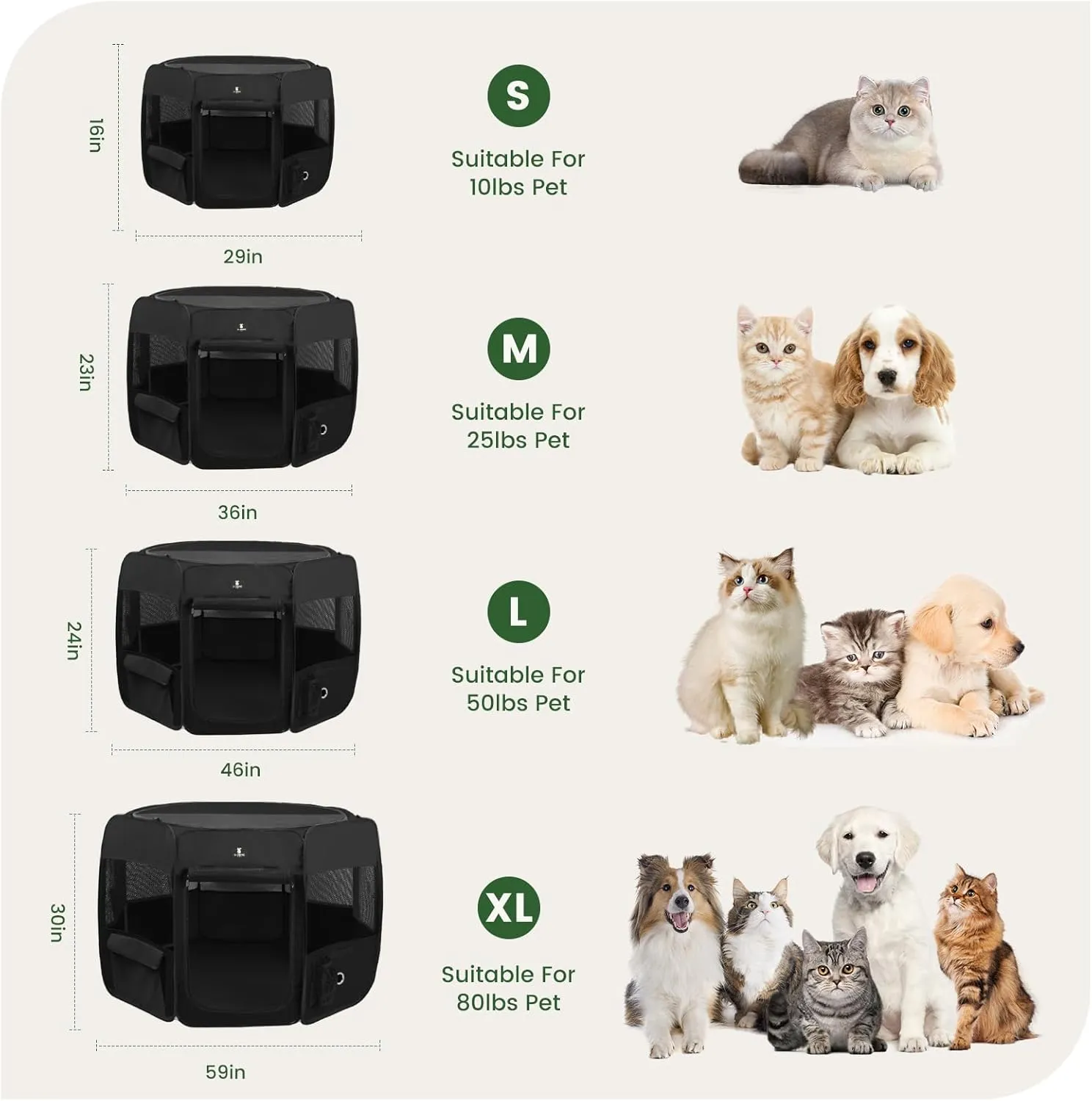 X-ZONE PET Dog Playpen Portable Pet Play Pens for Puppies, Cat, Rabbit, Chicks, Foldable Exercise Play Tent Kennel Crate, Indoor/Outdoor Travel Camping Black X-Large